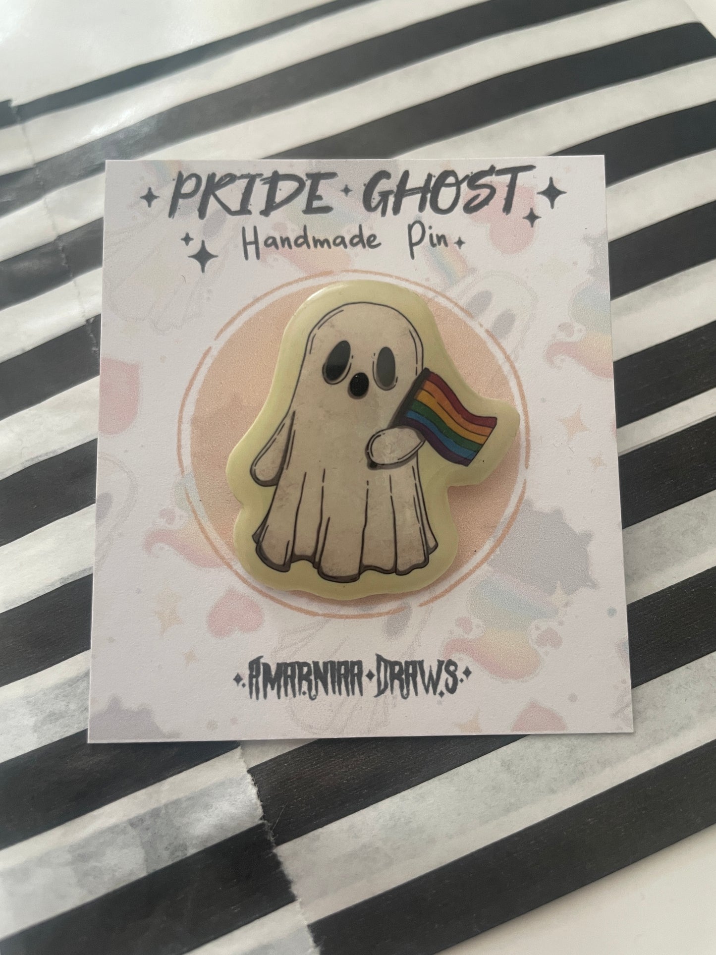 Pride Ghost | Handmade Illustrated Pin | Resin Coated with a Metal Pin and Clutch | Spooky Cute Halloween Pin