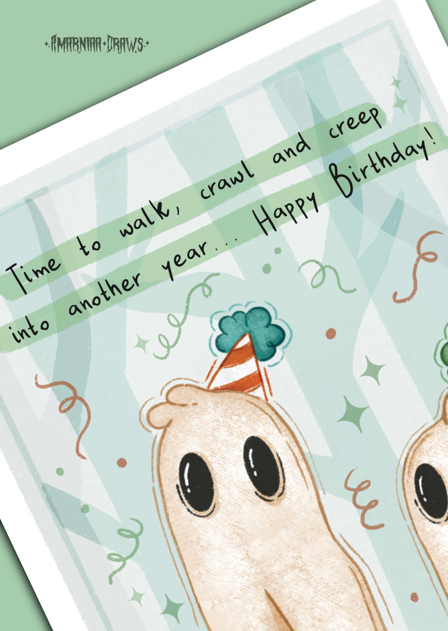 Fresno Night Crawler Birthday Card - Handmade Greeting Card with Envelope + Stickers - The Cryptid Card Collection