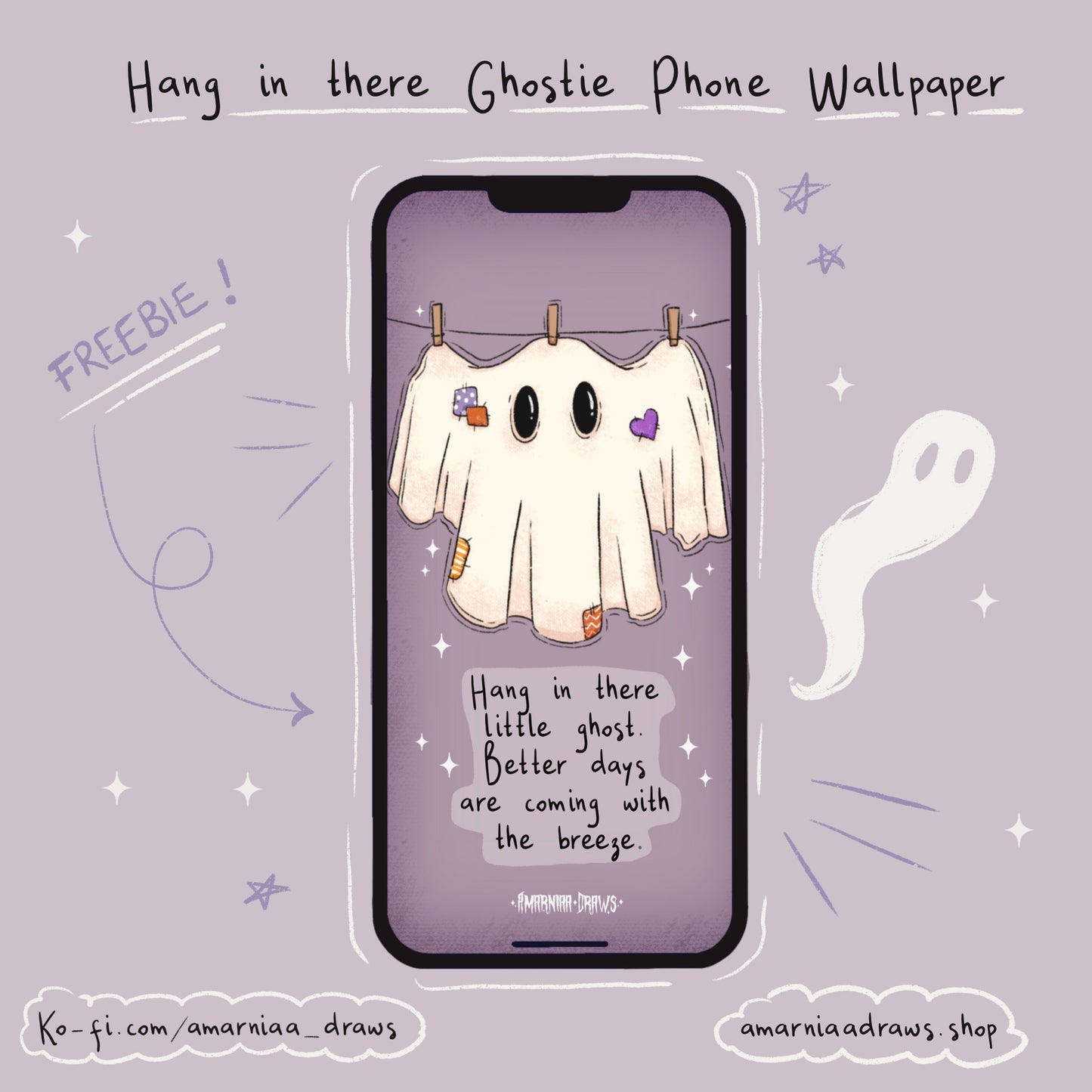 Hang In There Little Ghostie - Phone Wallpaper - Free Digital Download