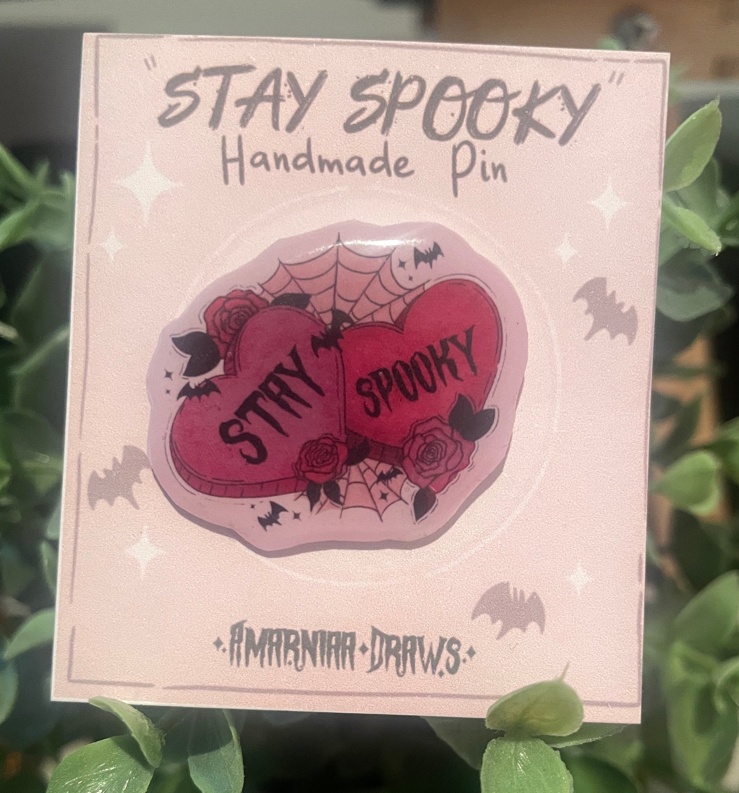 Stay Spooky - Tattoo Hearts | Handmade Illustrated Pin | Resin Coated with a Metal Pin and Clutch | Spooky Cute Halloween Pin