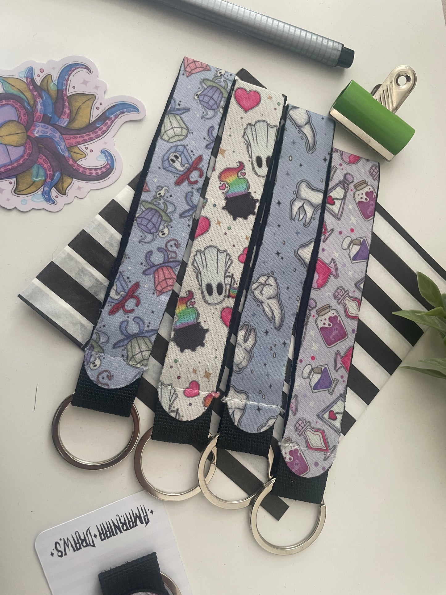 Gay Little Ghosts | Wristlet-  Key strap - Key Ring - Handmade Spooky Cute | Halloween Accessories
