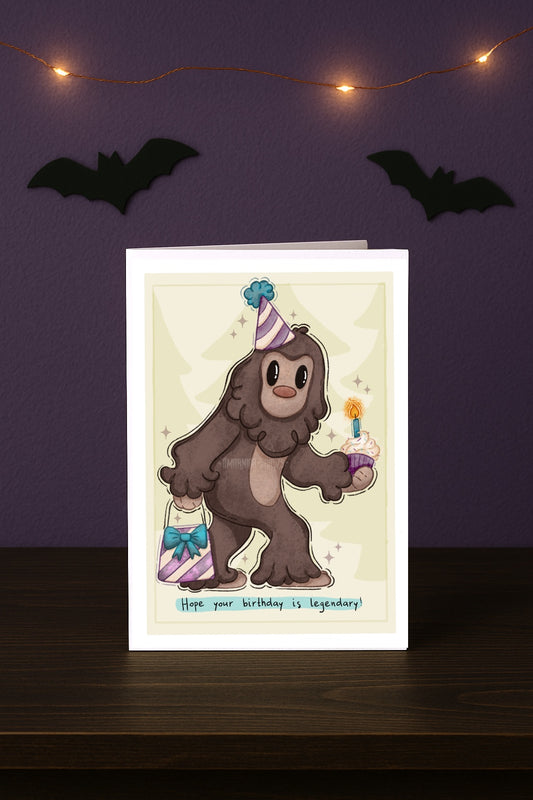 Bigfoot/Sasquatch Monster Birthday Card - Handmade Greeting Card with Envelope + Stickers - The Cryptid Card Collection