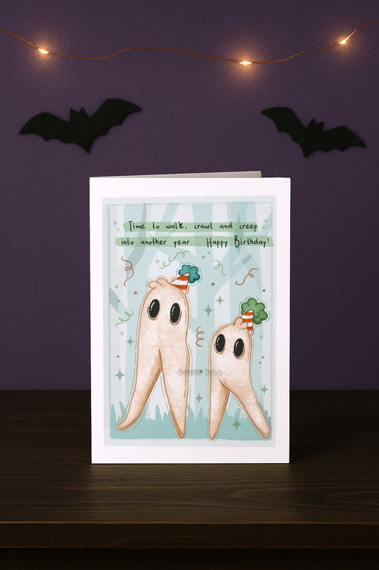 Fresno Night Crawler Birthday Card - Handmade Greeting Card with Envelope + Stickers - The Cryptid Card Collection