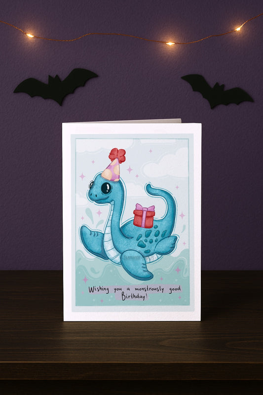 Lochness Monster Birthday Card - Handmade Greeting Card with Envelope + Stickers - The Cryptid Card Collection