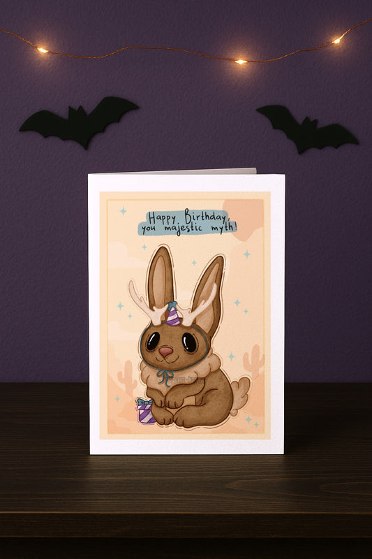 Jackalope Birthday Card - Handmade Greeting Card with Envelope + Stickers - The Cryptid Card Collection