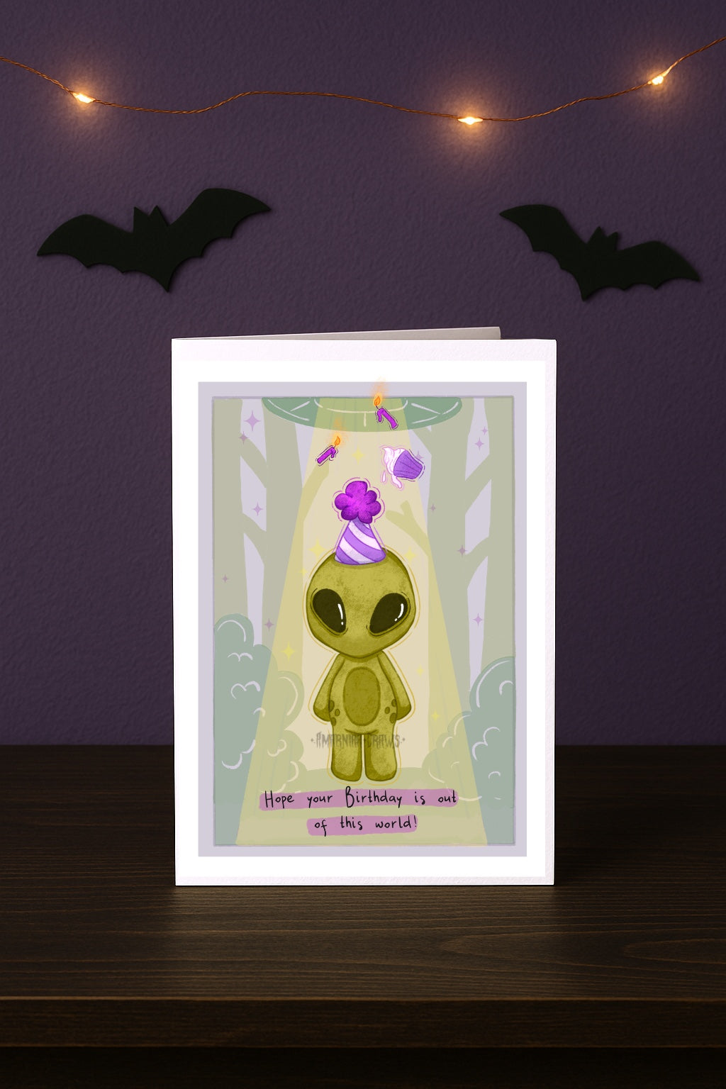 Alien Birthday Card - Handmade Greeting Card with Envelope + Stickers - The Cryptid Card Collection