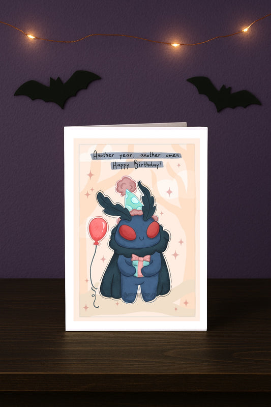 Mothman Birthday Card - Handmade Greeting Card with Envelope + Stickers - The Cryptid Card Collection