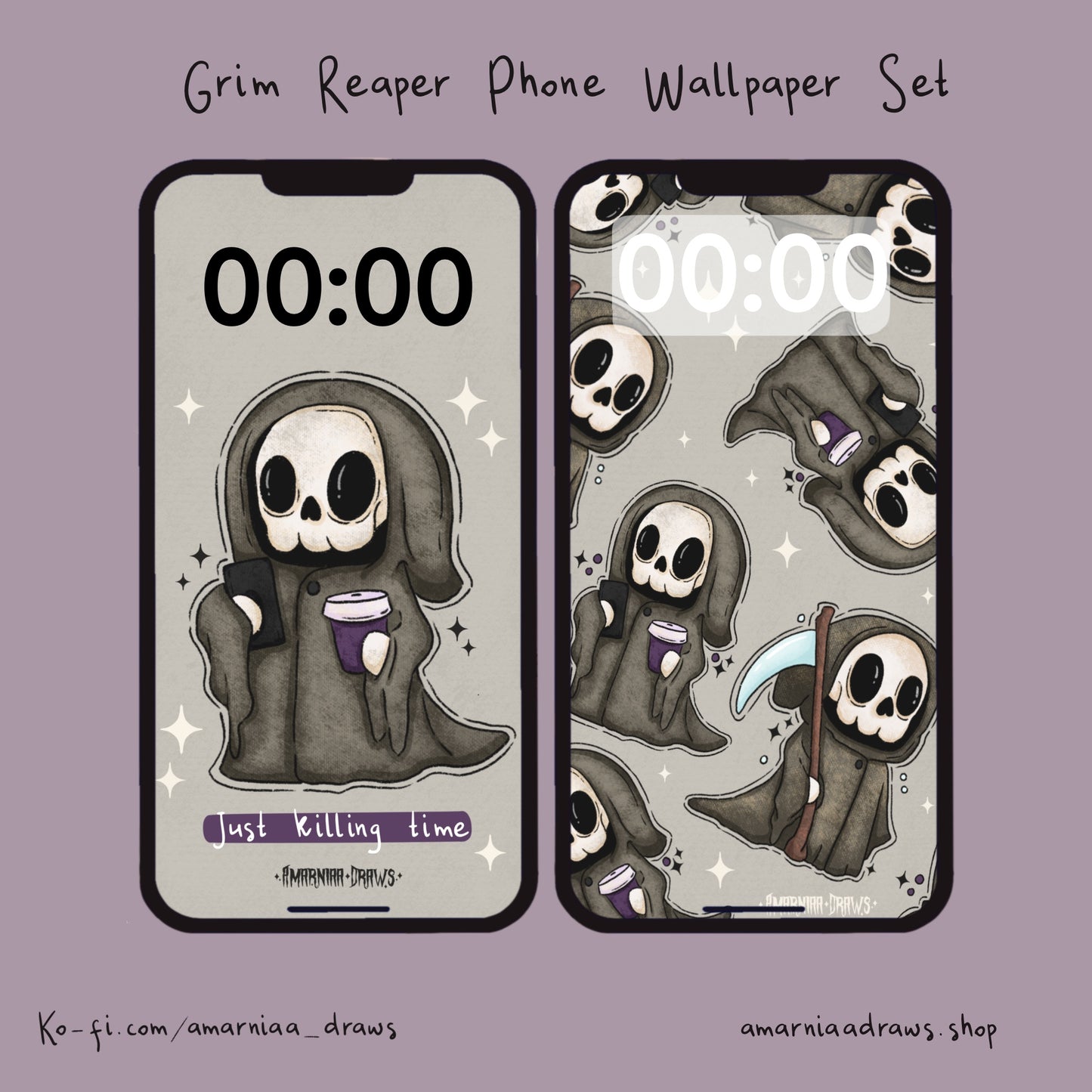 Killing Time - Grim Reaper Phone Wallpaper Set - Digital Download