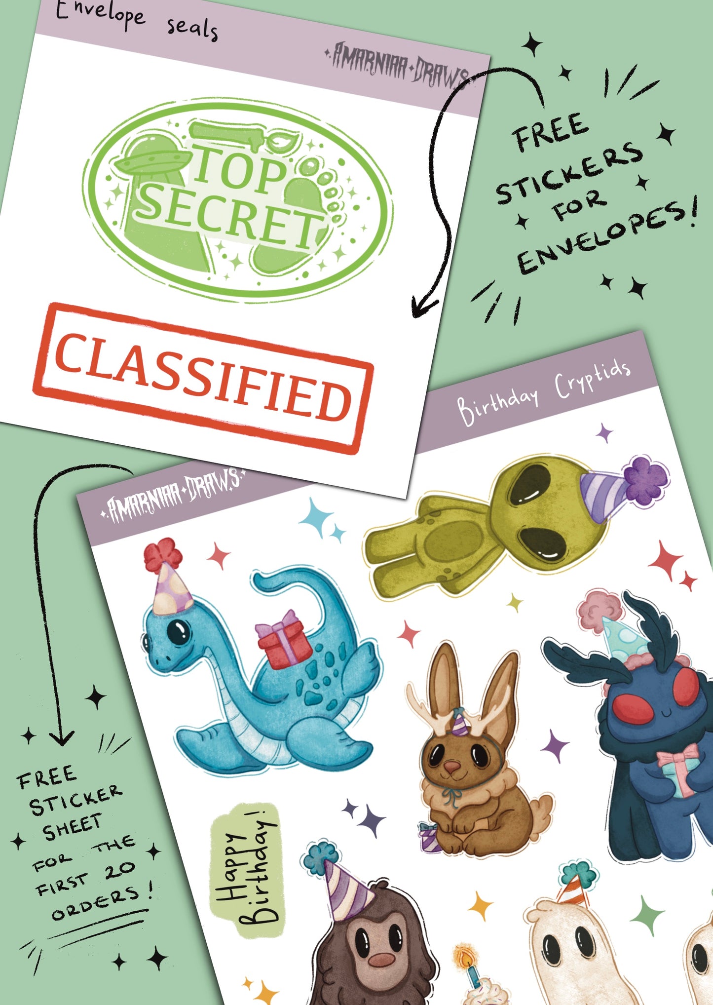 Mothman Birthday Card - Handmade Greeting Card with Envelope + Stickers - The Cryptid Card Collection