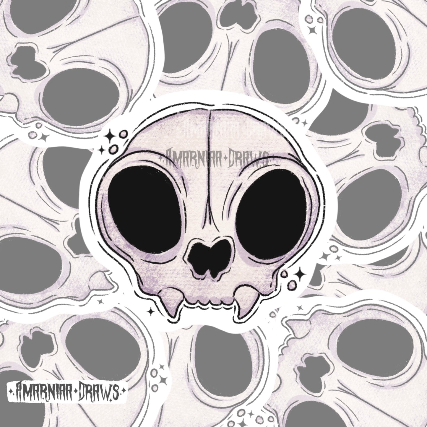Cat Skull - Grim Reaper Sticker - Handmade Sticker | Original Spooky Cute Art Design - Halloween gift and Stationery