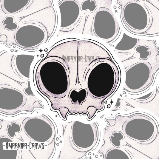 Cat Skull - Grim Reaper Sticker - Handmade Sticker | Original Spooky Cute Art Design - Halloween gift and Stationery