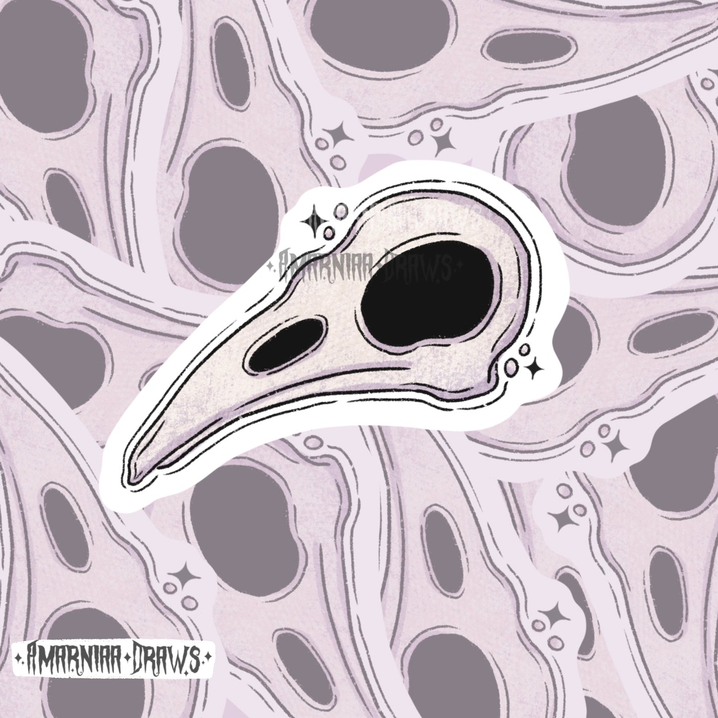 Bird Skull - Grim Reaper Sticker - Handmade Sticker | Original Spooky Cute Art Design - Halloween gift and Stationery