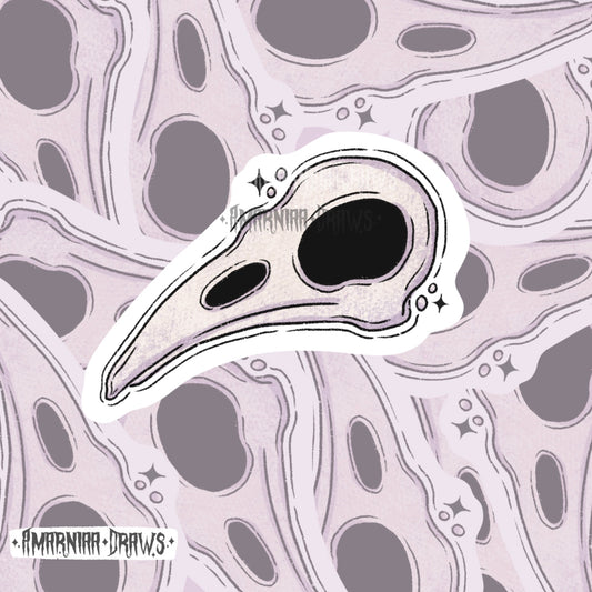 Bird Skull - Grim Reaper Sticker - Handmade Sticker | Original Spooky Cute Art Design - Halloween gift and Stationery