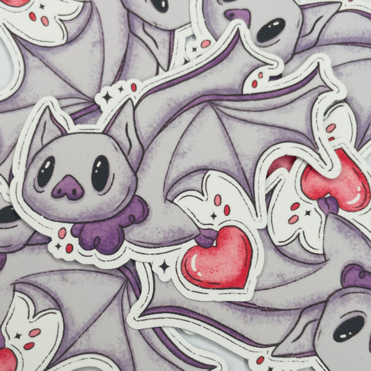 Flying Bat Holding Heart Valloween Sticker