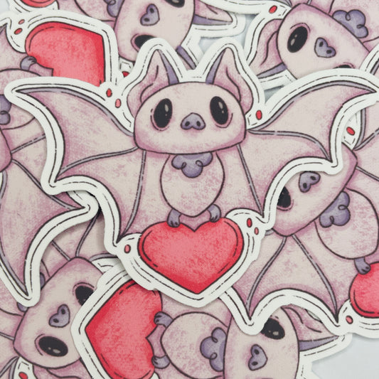 Baby Bat Holding Heart Valloween Sticker
