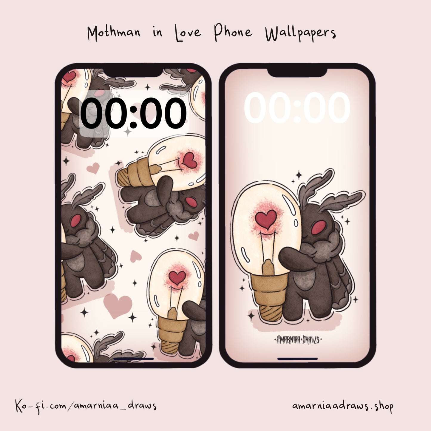 Mothman in Love - Phone Wallpaper Set - Digital Download