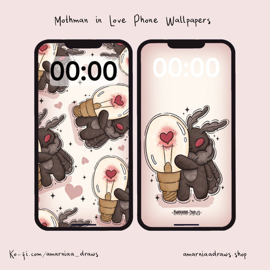 Mothman in Love - Phone Wallpaper Set - Digital Download