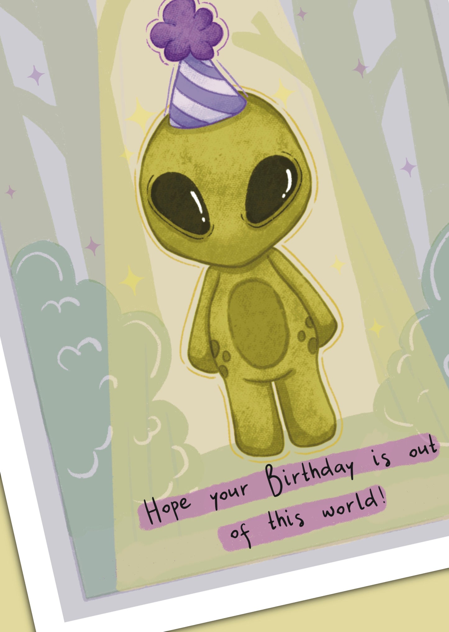 Alien Birthday Card - Handmade Greeting Card with Envelope + Stickers - The Cryptid Card Collection