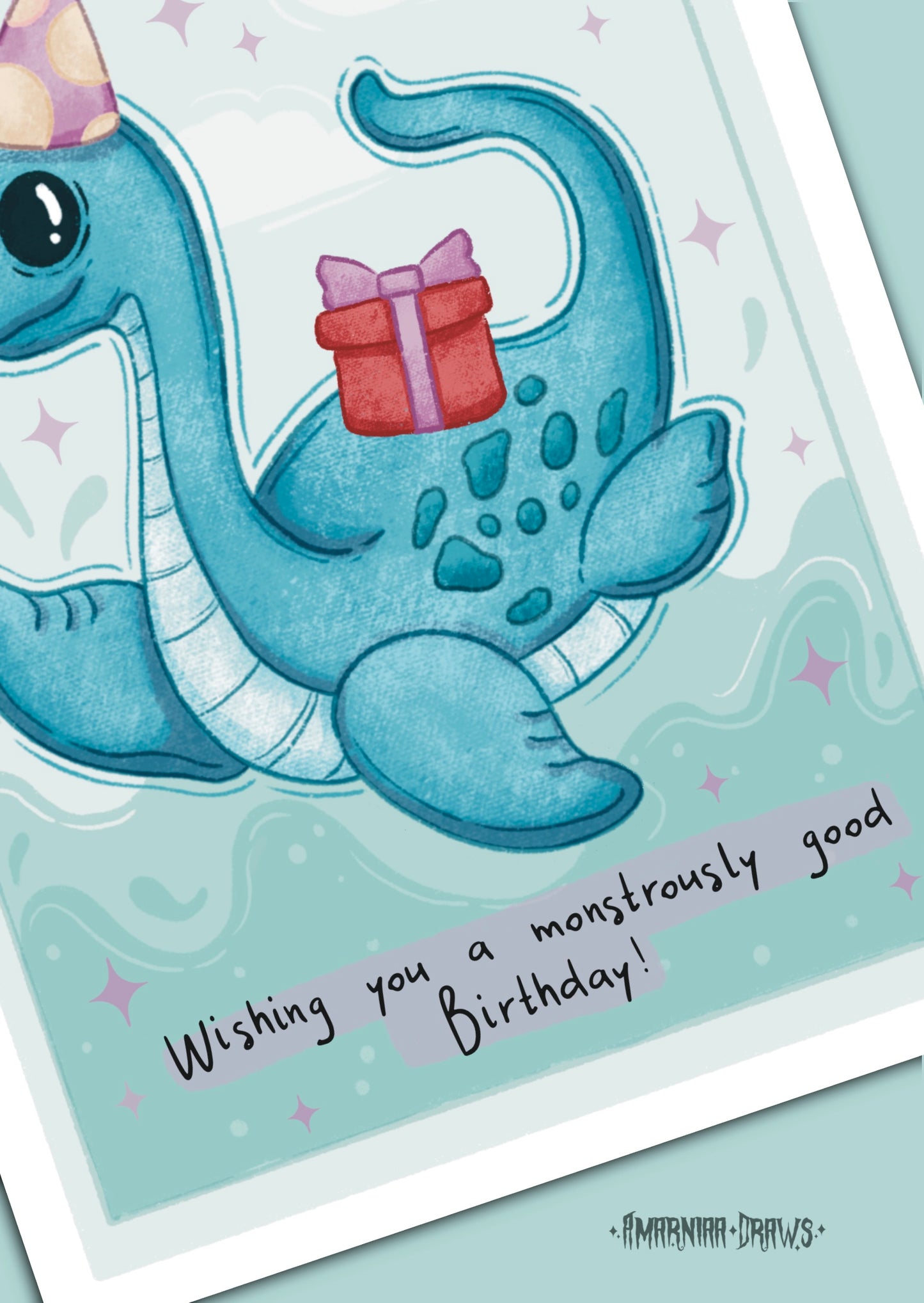 Lochness Monster Birthday Card - Handmade Greeting Card with Envelope + Stickers - The Cryptid Card Collection