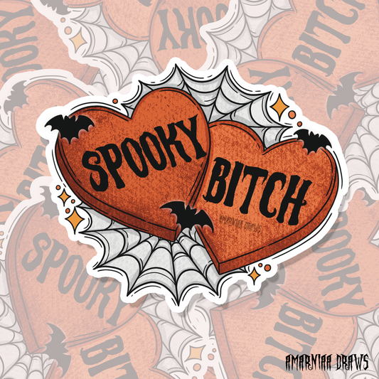Spooky Bitch Halloween Hearts Sticker (Purple or Orange)
